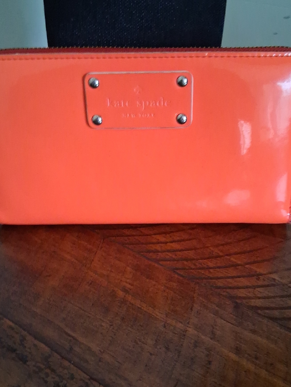 kate spade Orange Patent Zip Clutch Wallet